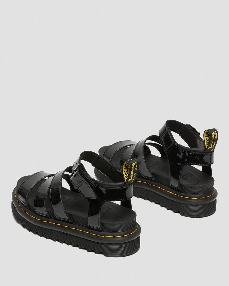 Dr Martens Blaire Lak Leren Sandalen Met Riem Dames Zwart | NL 464JPQ